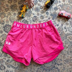 Under Armour Women's Hot Pink Athletic Shorts with Logo Waistband